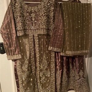Embellished Brown and Gold Traditional Gown Dress